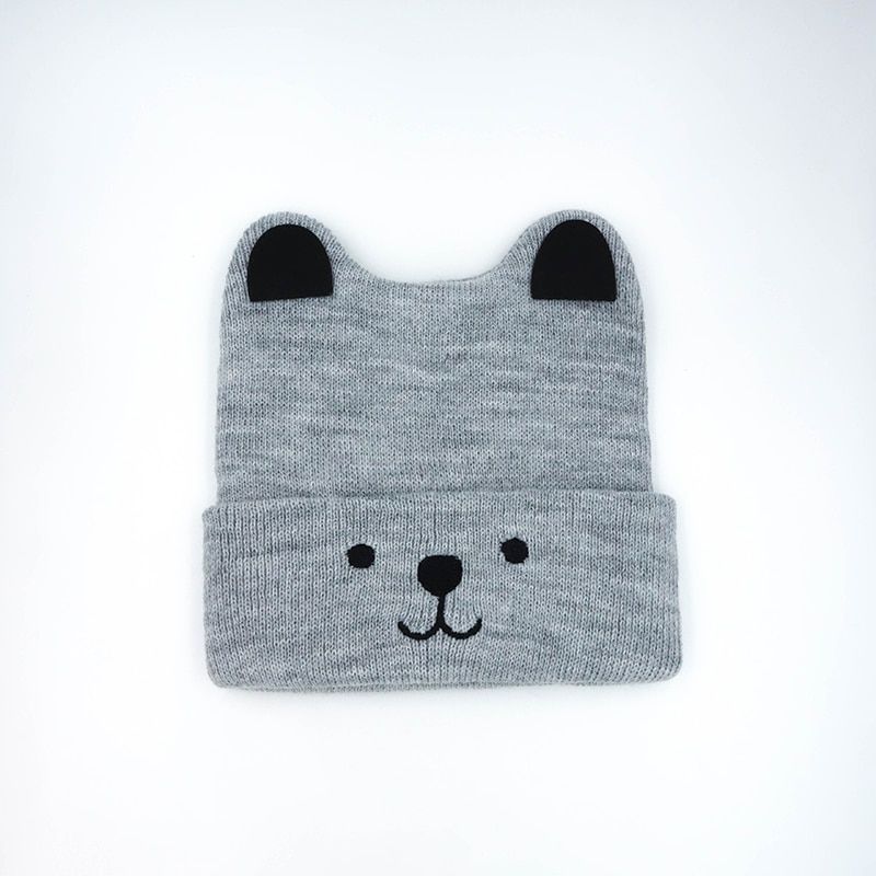 Grey Bear Ear Knitted Hat