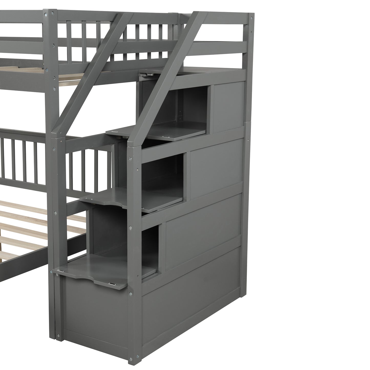 Twin over Full Loft Bed with Staircase (Gray)