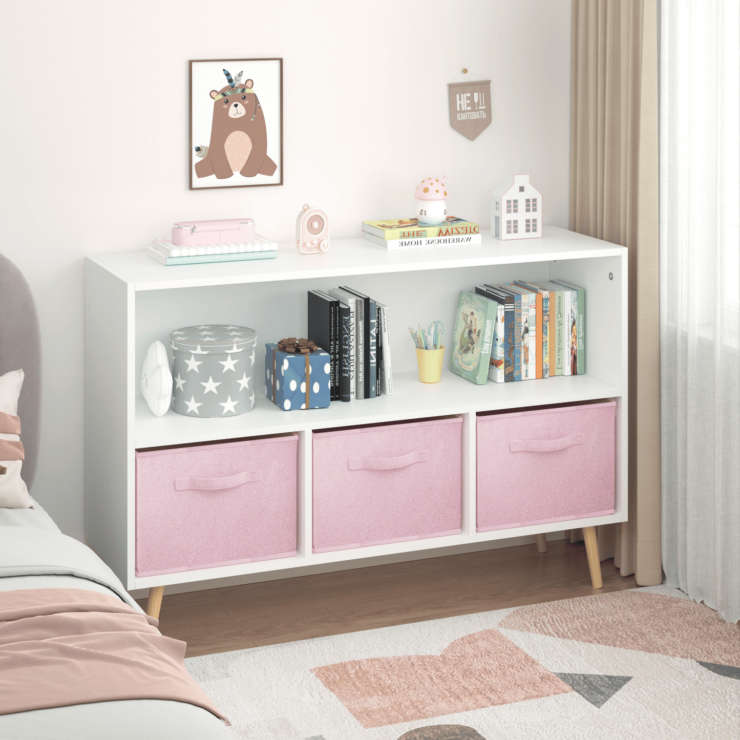 Kids bookcase w/ Collapsible Fabric Drawers