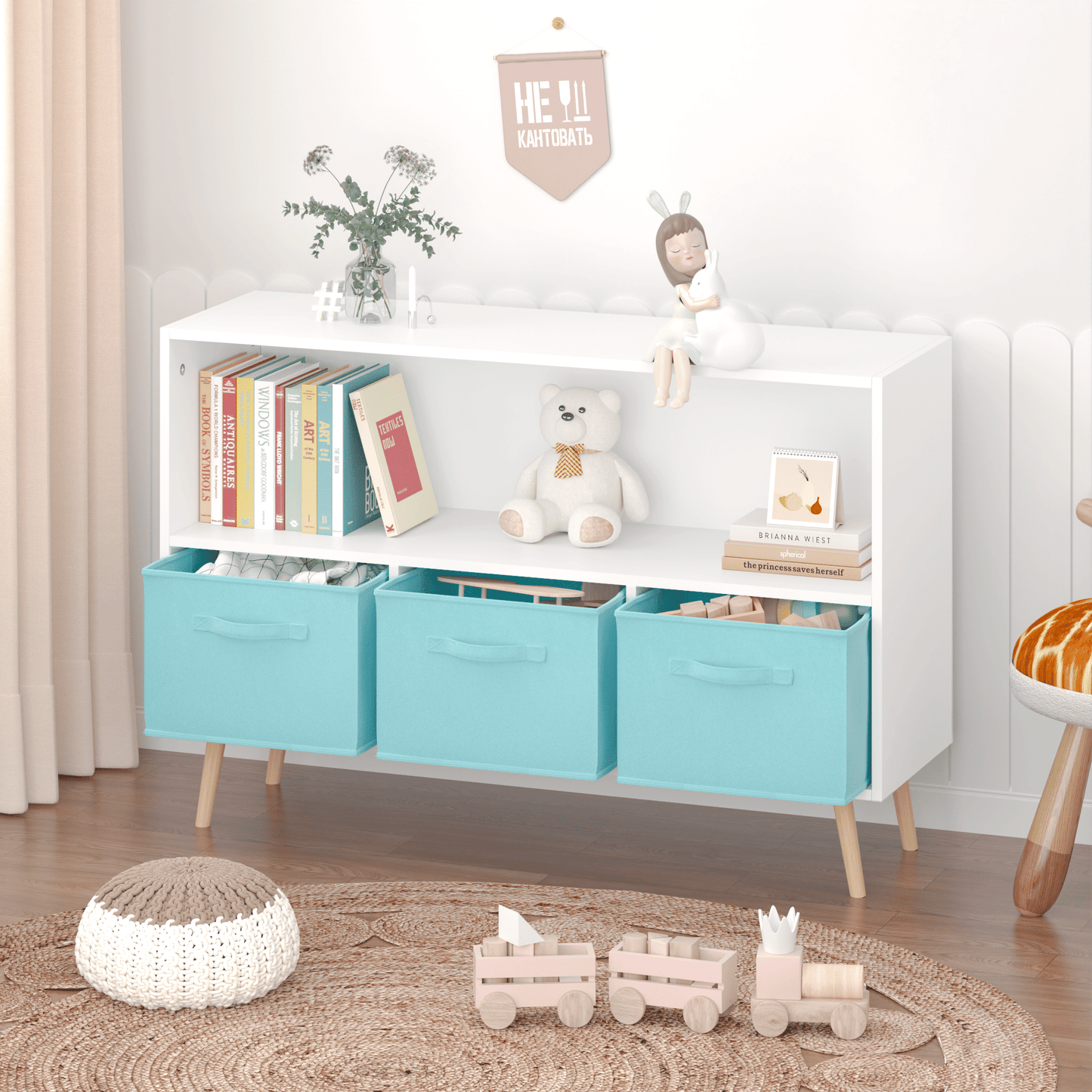 Kids bookcase w/ Collapsible Fabric Drawers