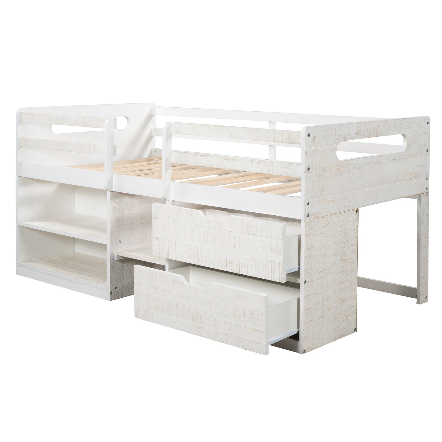 Twin size Loft Bed w/Two Shelves & Two drawers