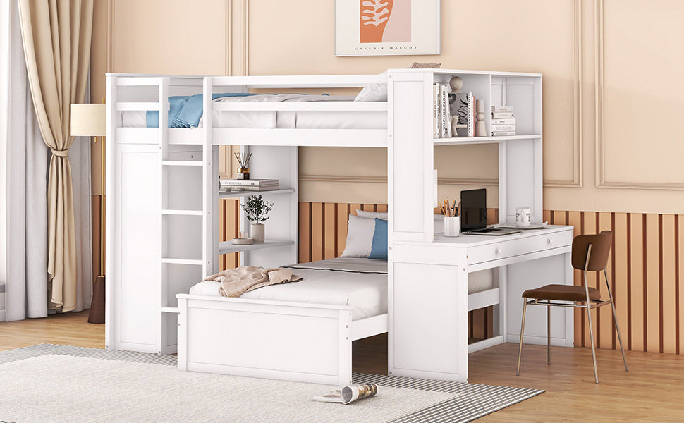 Full size Loft Bed w/ twin size Stand-alone bed( Shelves, Desk, and Wardrobe)