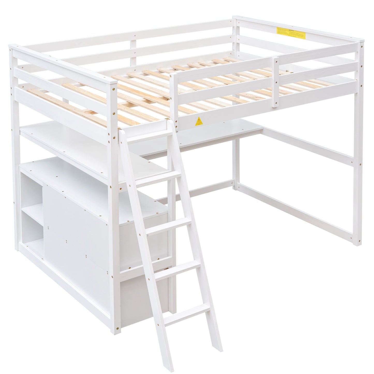 Full Size Loft Bed w/Desk, Shelves &Two Built-in Drawers