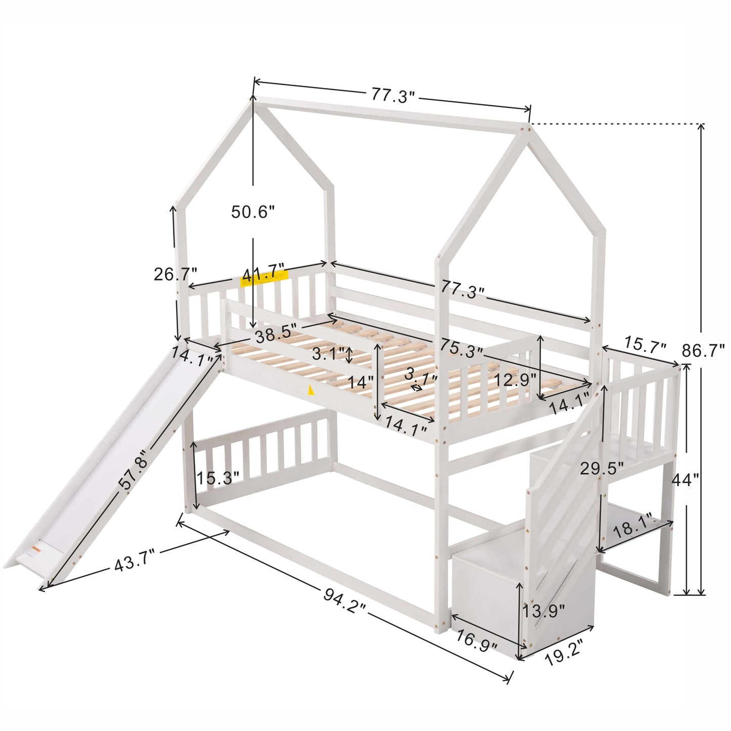 Twin over Twin Bunk Bed with Convertible Slide & Storage Staircase