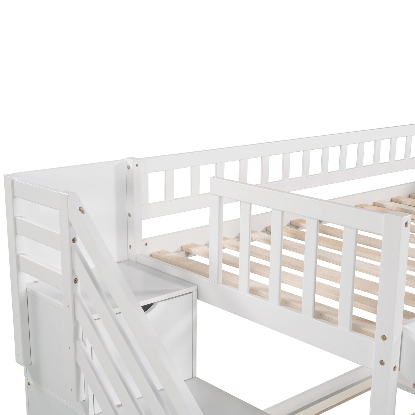 Stairway Twin over Twin Bunk Bed w/Two Drawers and Slide