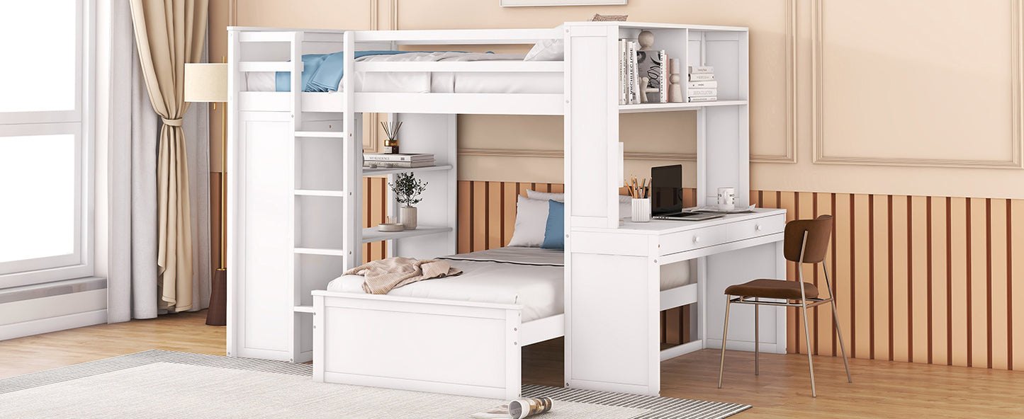 Full size Loft Bed w/ twin size Stand-alone bed( Shelves, Desk, and Wardrobe)