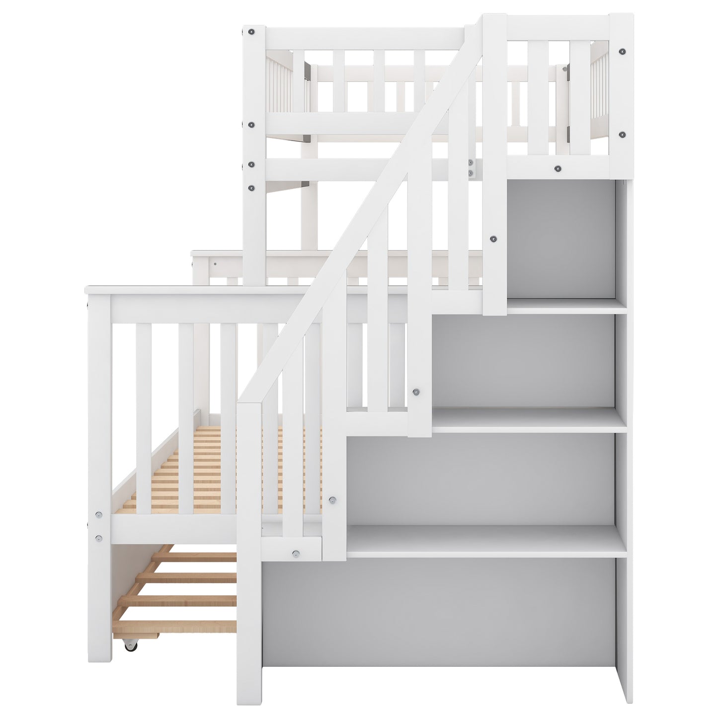 Twin over Full Bunk Bed w/Trundle & Staircase