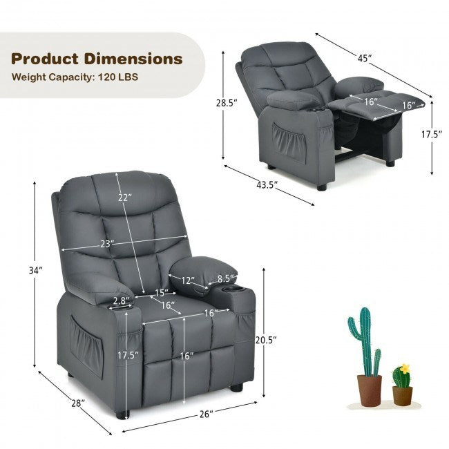 Kids Recliner w/ Cup Holders and Side Pockets