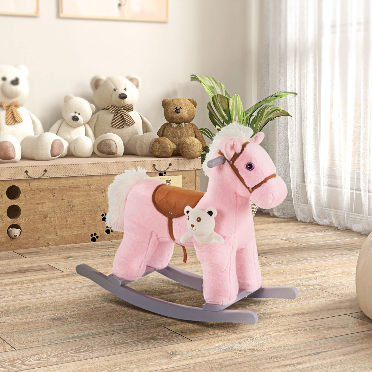 Plush Ride-On Rocking Horse w/ Bear