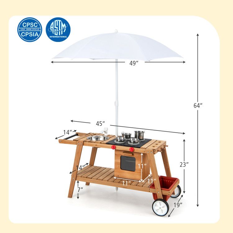 Wooden Play Cart with Sun Proof Umbrella