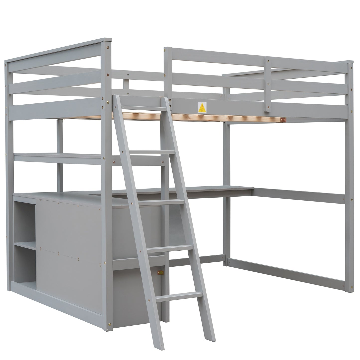 Full Size Loft Bed w/Desk, Shelves &Two Built-in Drawers