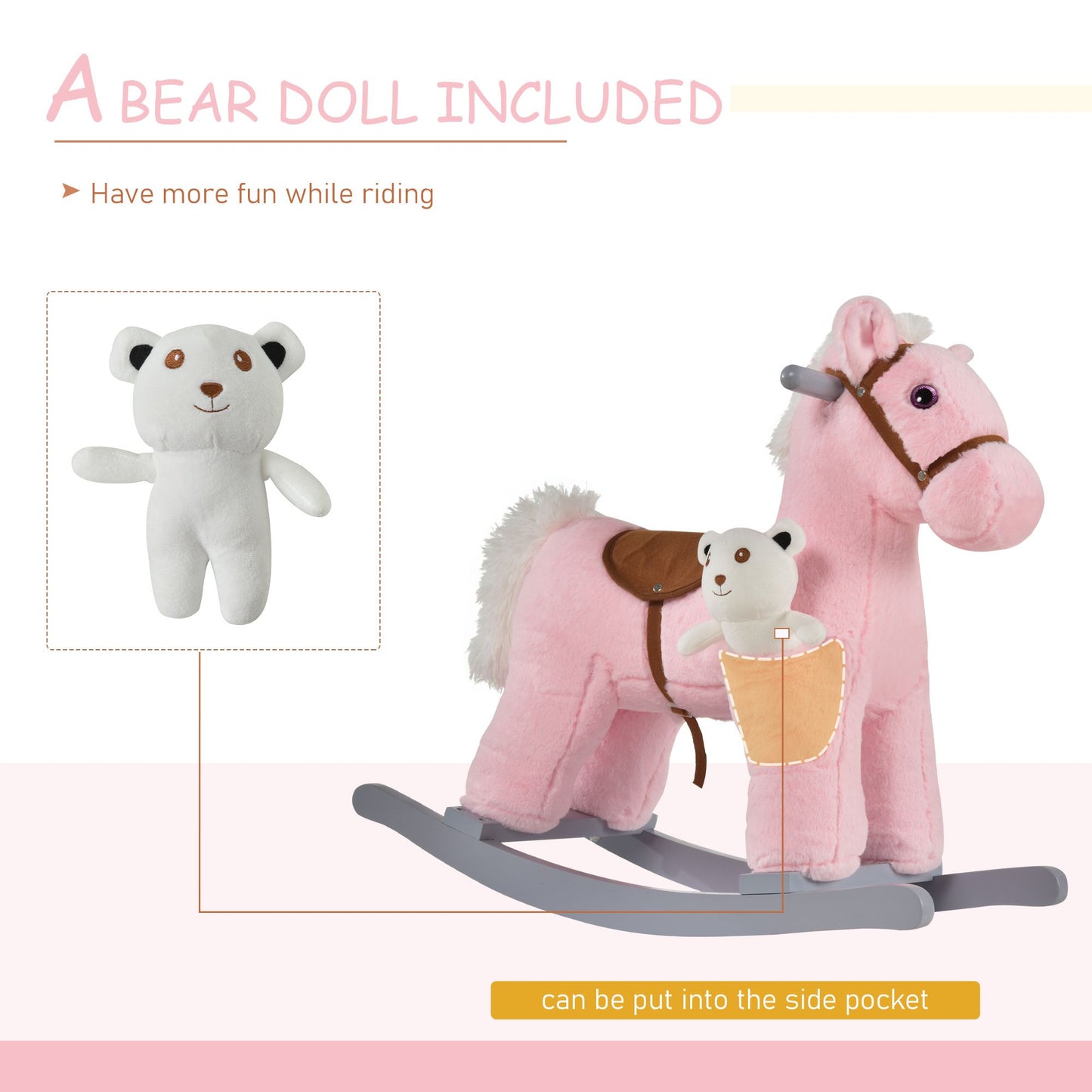 Plush Ride-On Rocking Horse w/ Bear