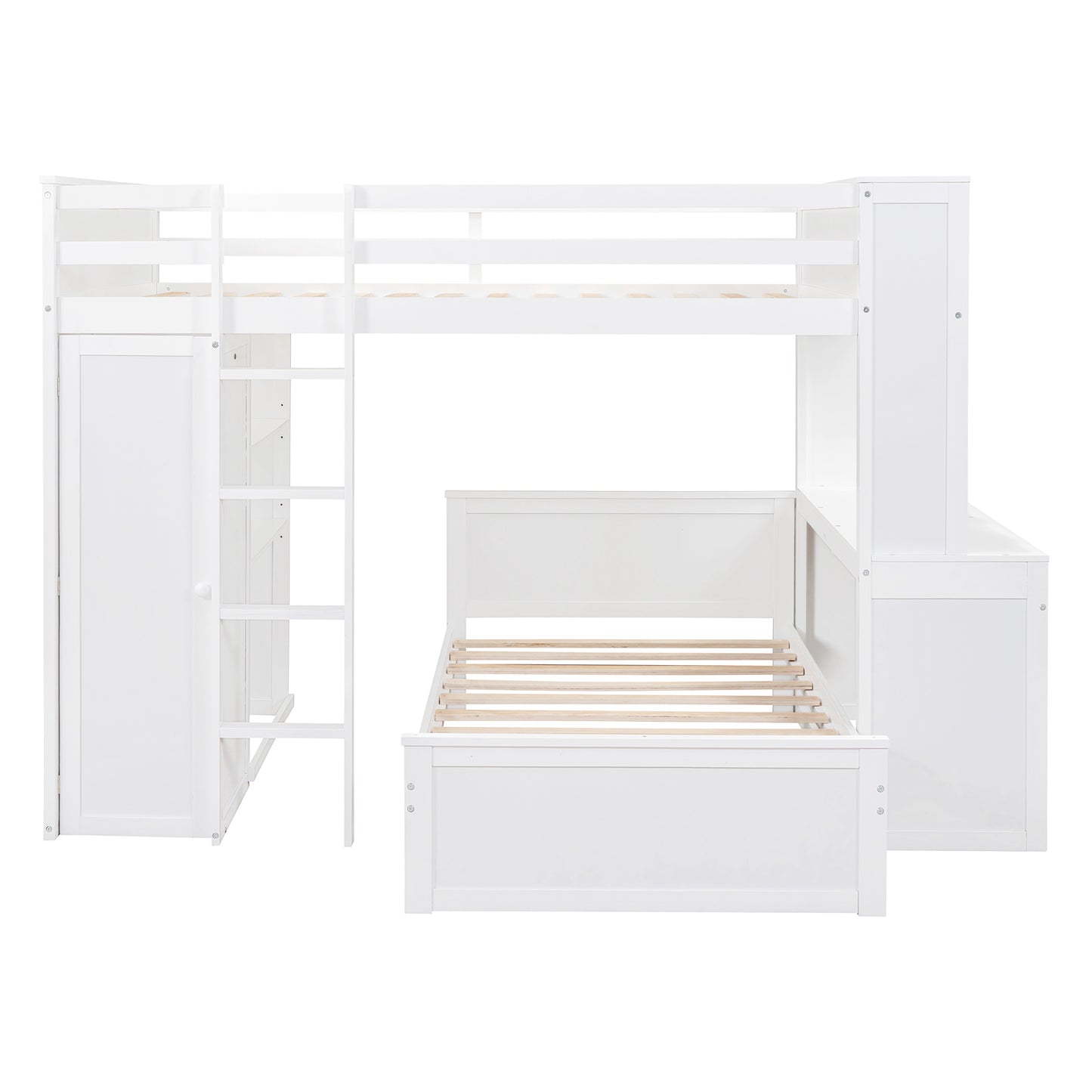 Full size Loft Bed w/ twin size Stand-alone bed( Shelves, Desk, and Wardrobe)