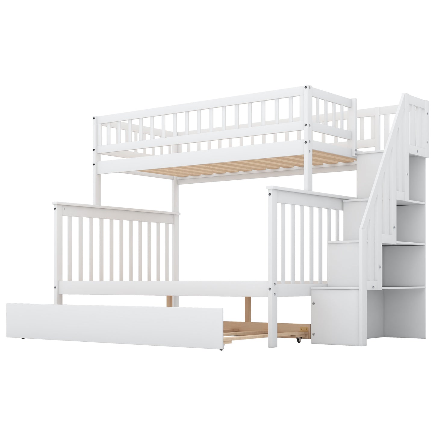 Twin over Full Bunk Bed w/Trundle & Staircase