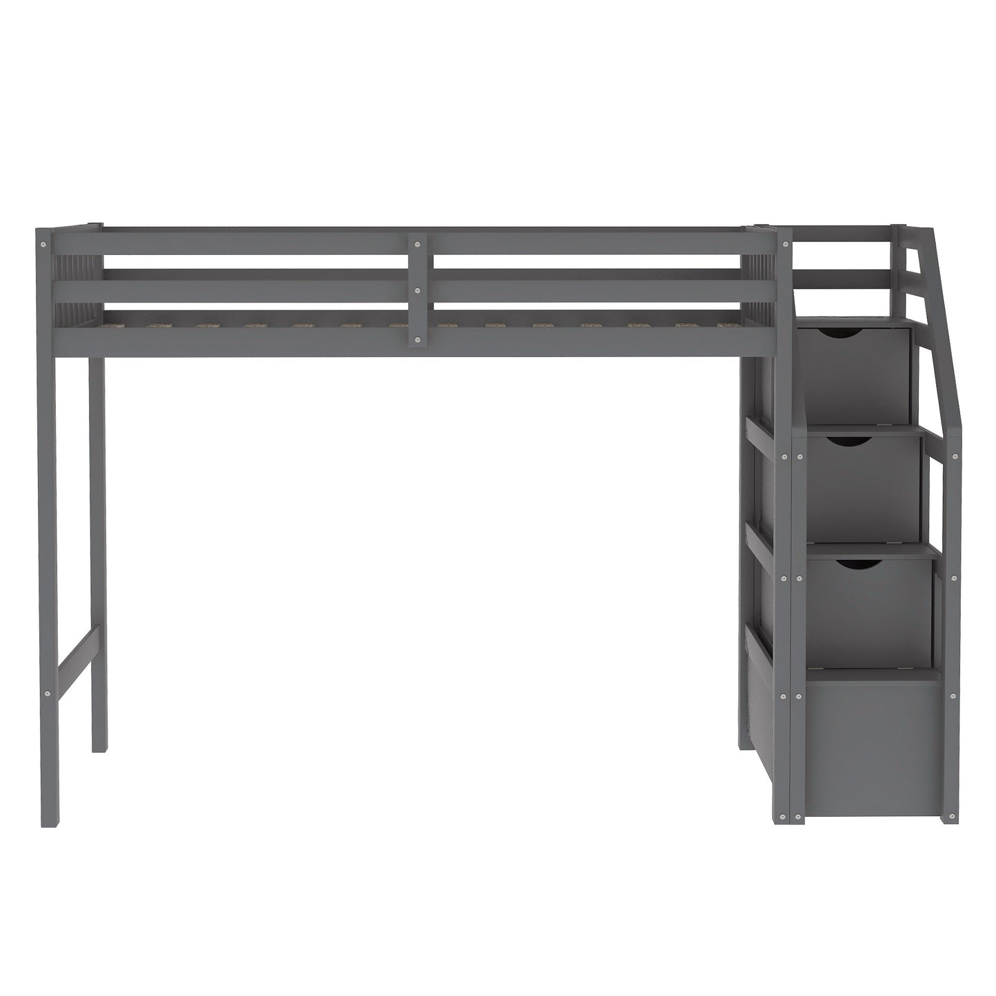 Twin over Full Loft Bed with Staircase (Gray)