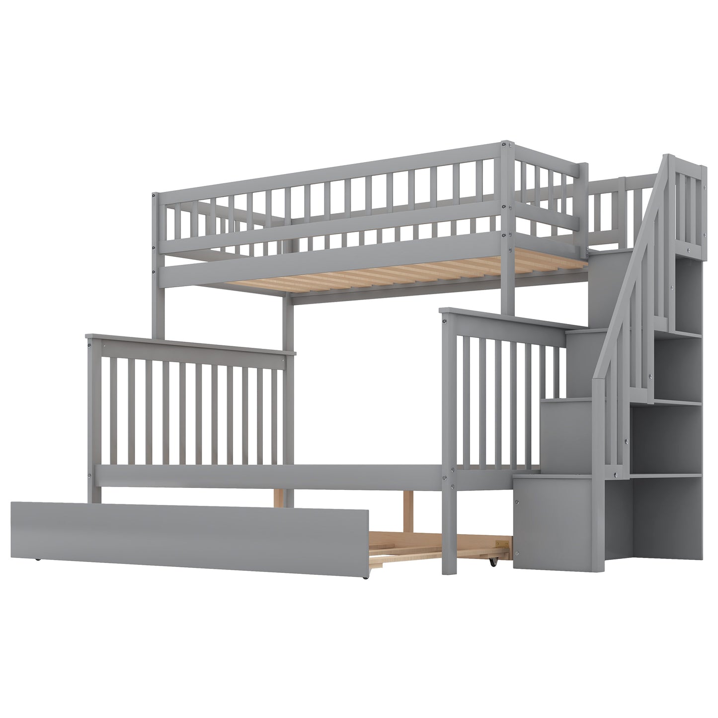 Twin over Full Bunk Bed w/Trundle & Staircase