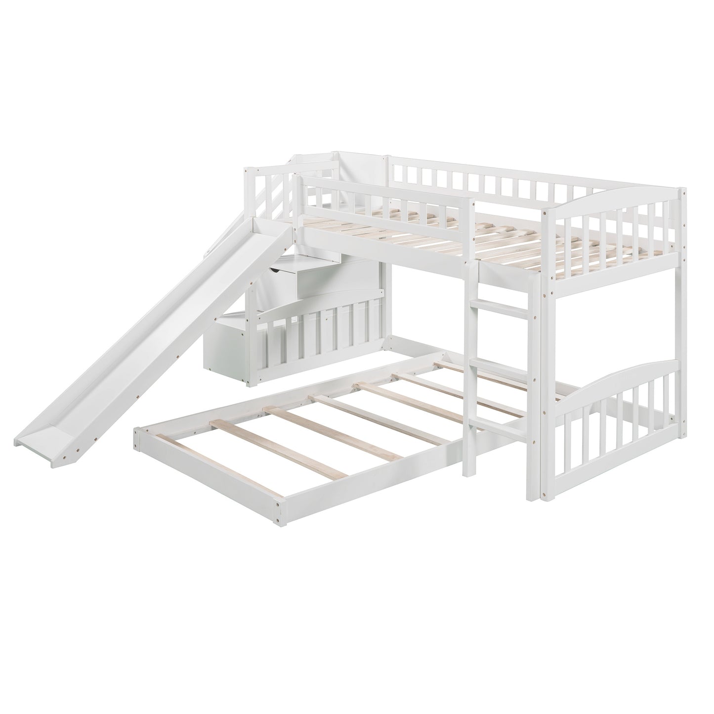 Stairway Twin over Twin Bunk Bed w/Two Drawers and Slide