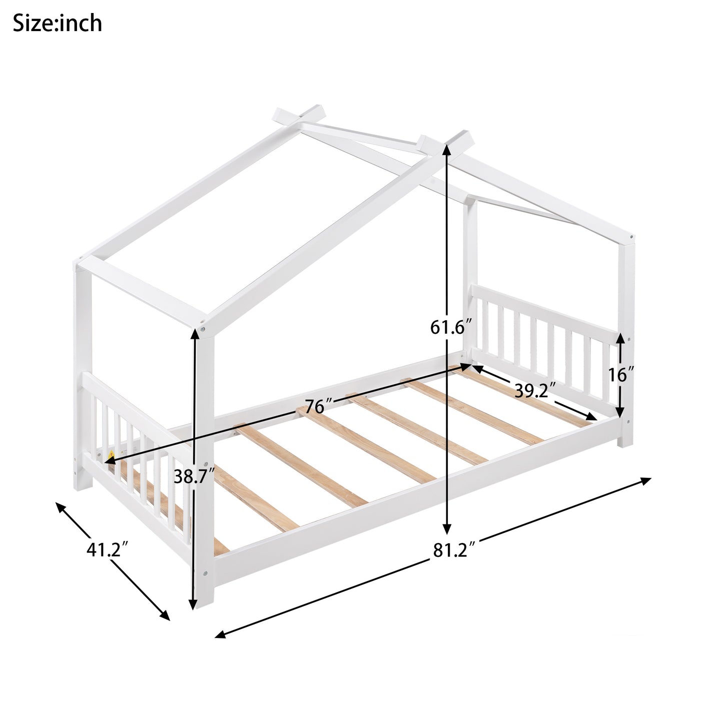 Roof Designed Platform Bed w/ Head & Footboard (White)