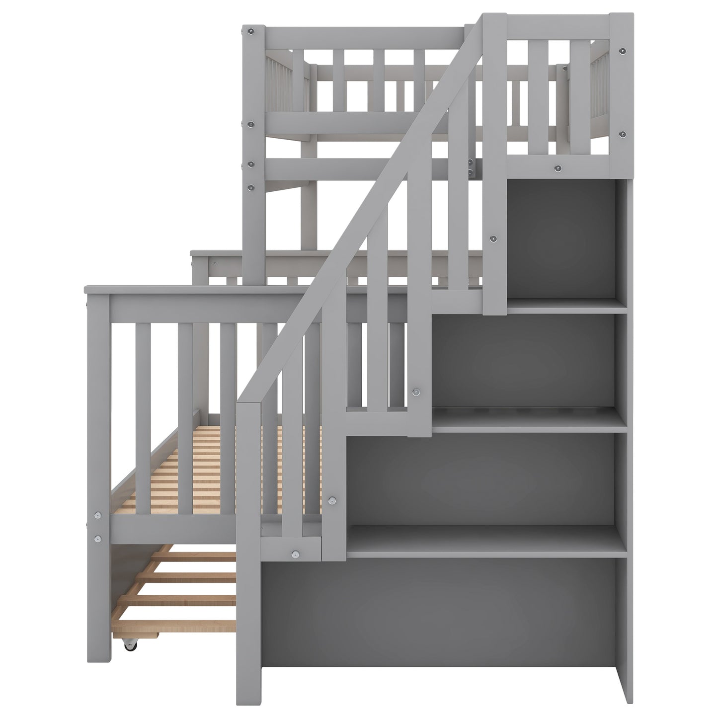 Twin over Full Bunk Bed w/Trundle & Staircase