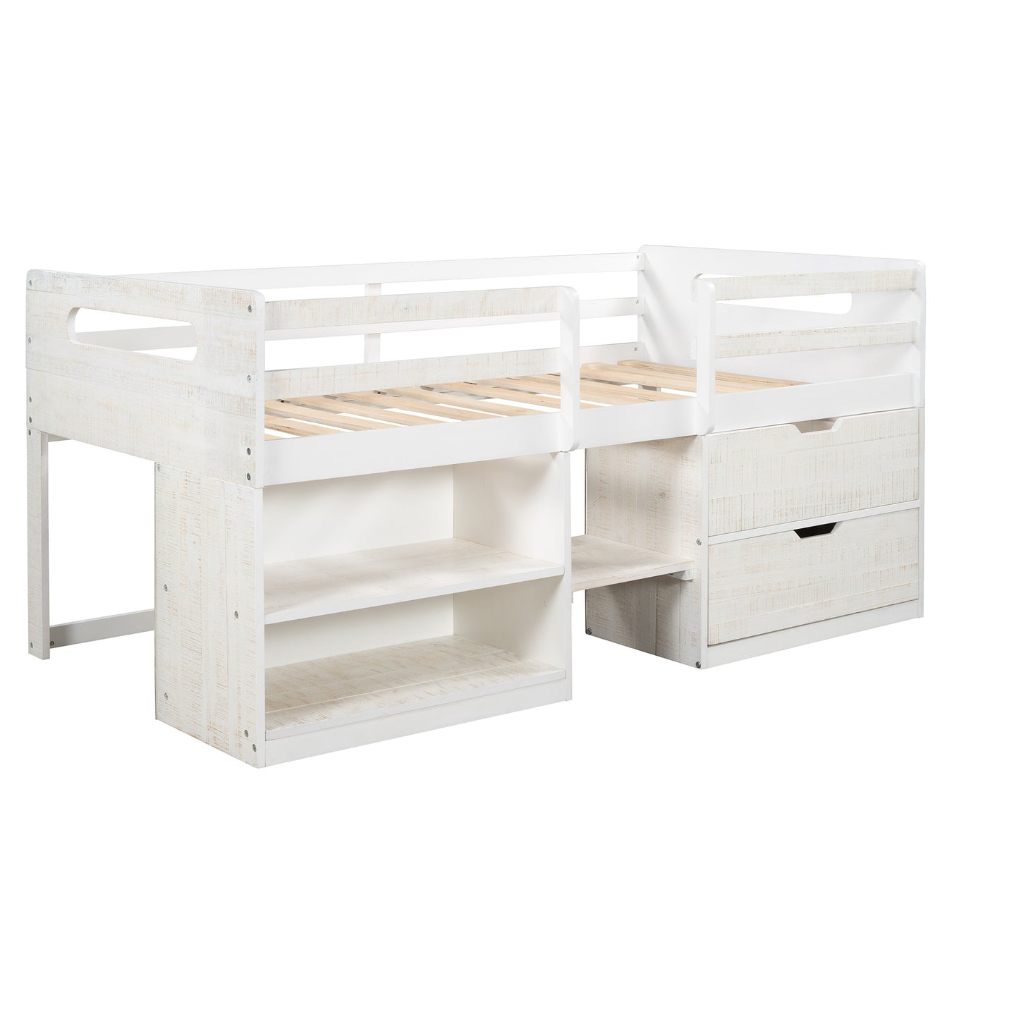 Twin size Loft Bed w/Two Shelves & Two drawers