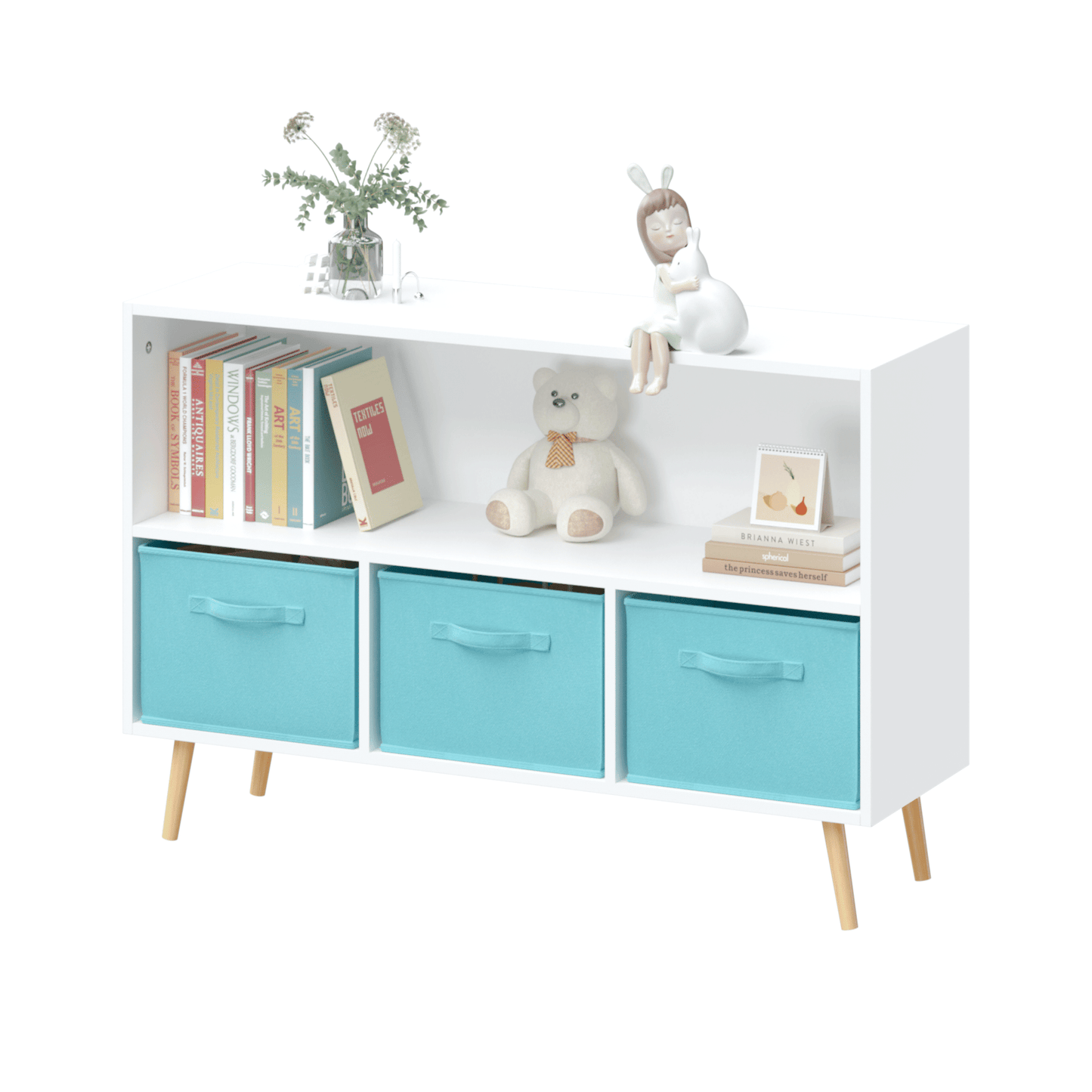 Kids bookcase w/ Collapsible Fabric Drawers