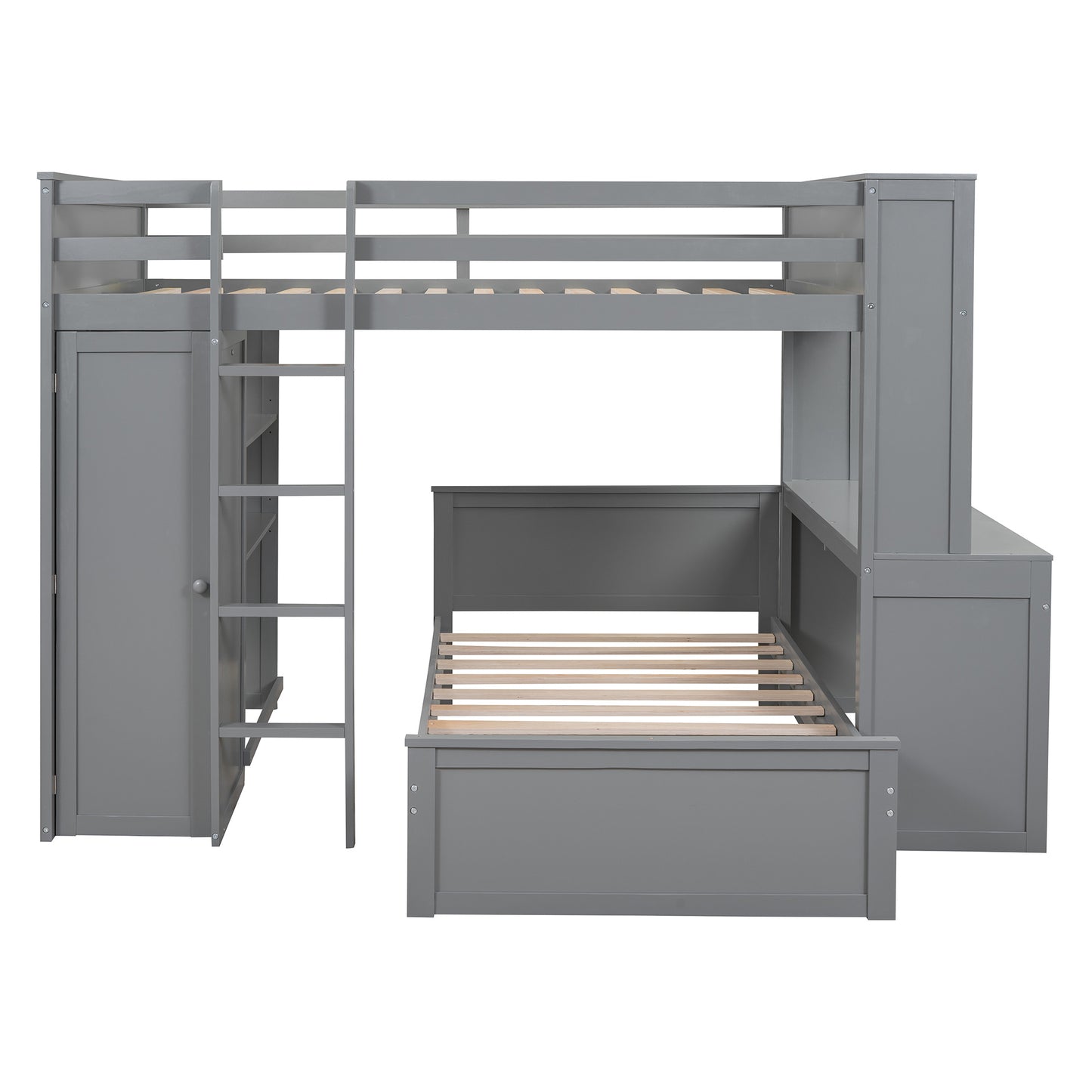 Full size Loft Bed w/ twin size Stand-alone bed( Shelves, Desk, and Wardrobe)