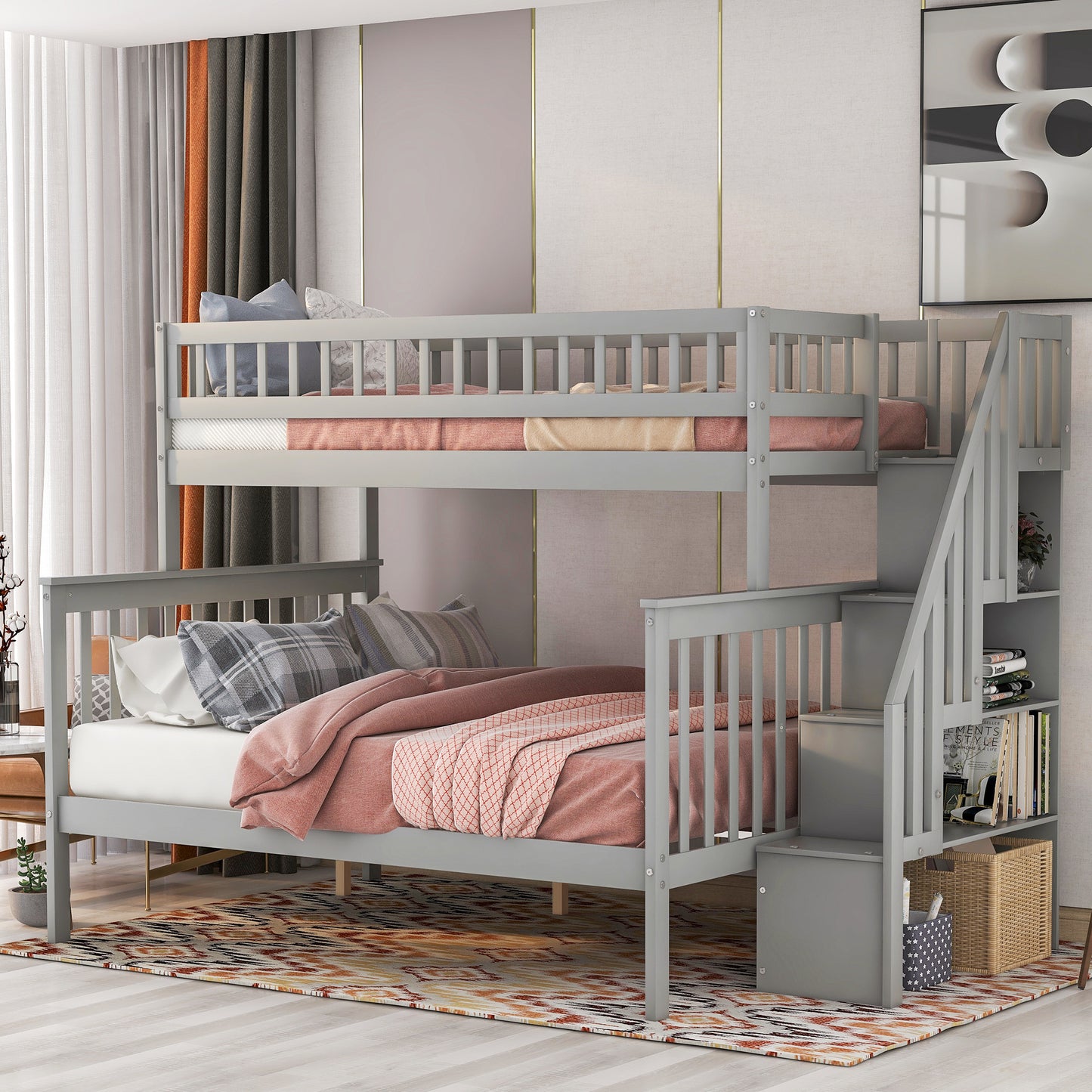 Twin over Full Stairway Bunk Bed w/Storage