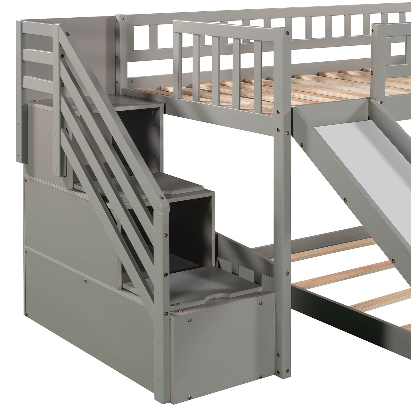 Stairway Twin over Twin Bunk Bed w/Two Drawers and Slide