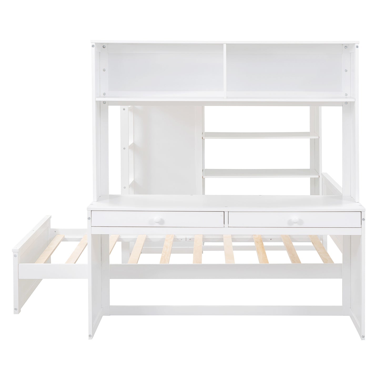 Full size Loft Bed w/ twin size Stand-alone bed( Shelves, Desk, and Wardrobe)