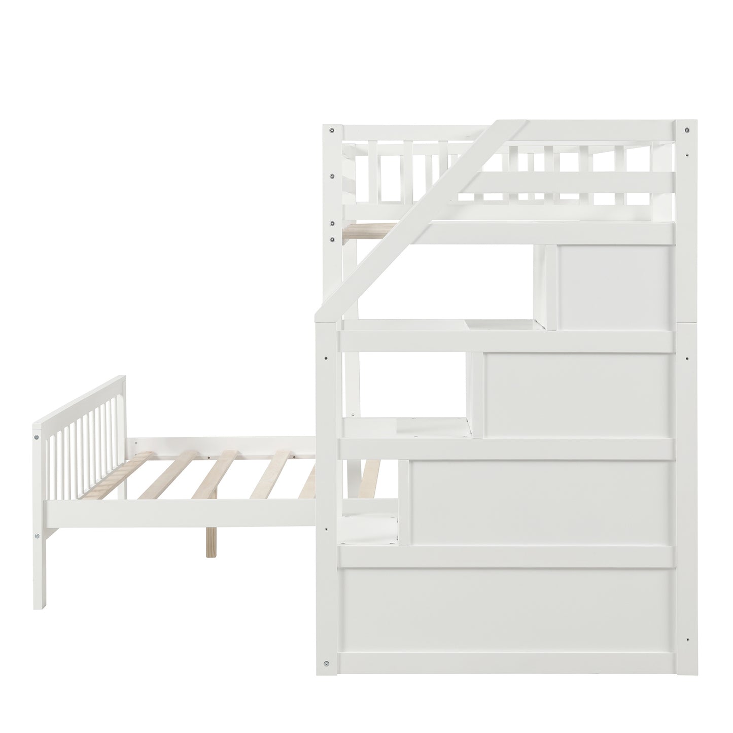 Twin over Full Loft Bed with Staircase (Gray)