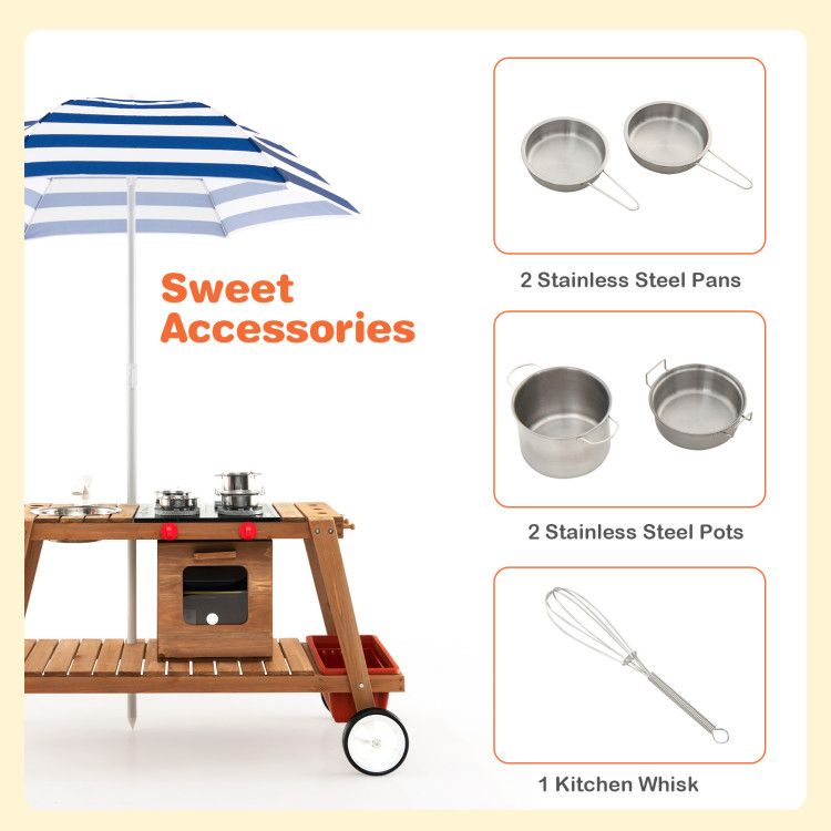 Wooden Play Cart with Sun Proof Umbrella