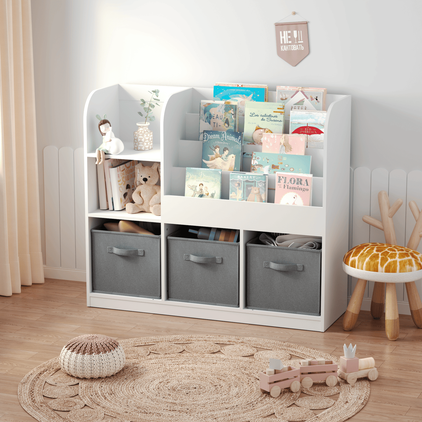 Multifunctional Bookcase w/ Collapsible Fabric Drawers