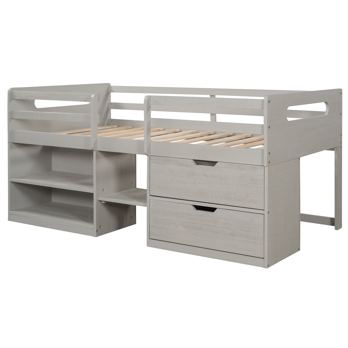 Twin size Loft Bed w/Two Shelves & Two drawers