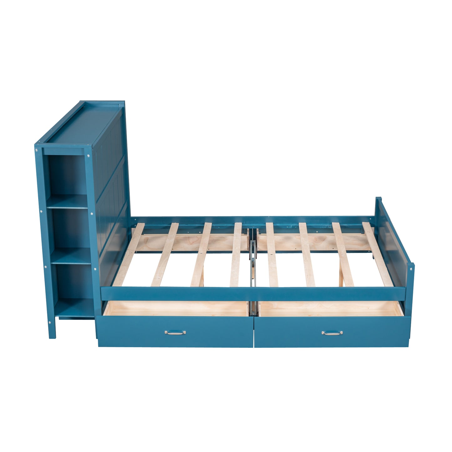 Full Size Platform Bed with Drawers and Storage Shelves