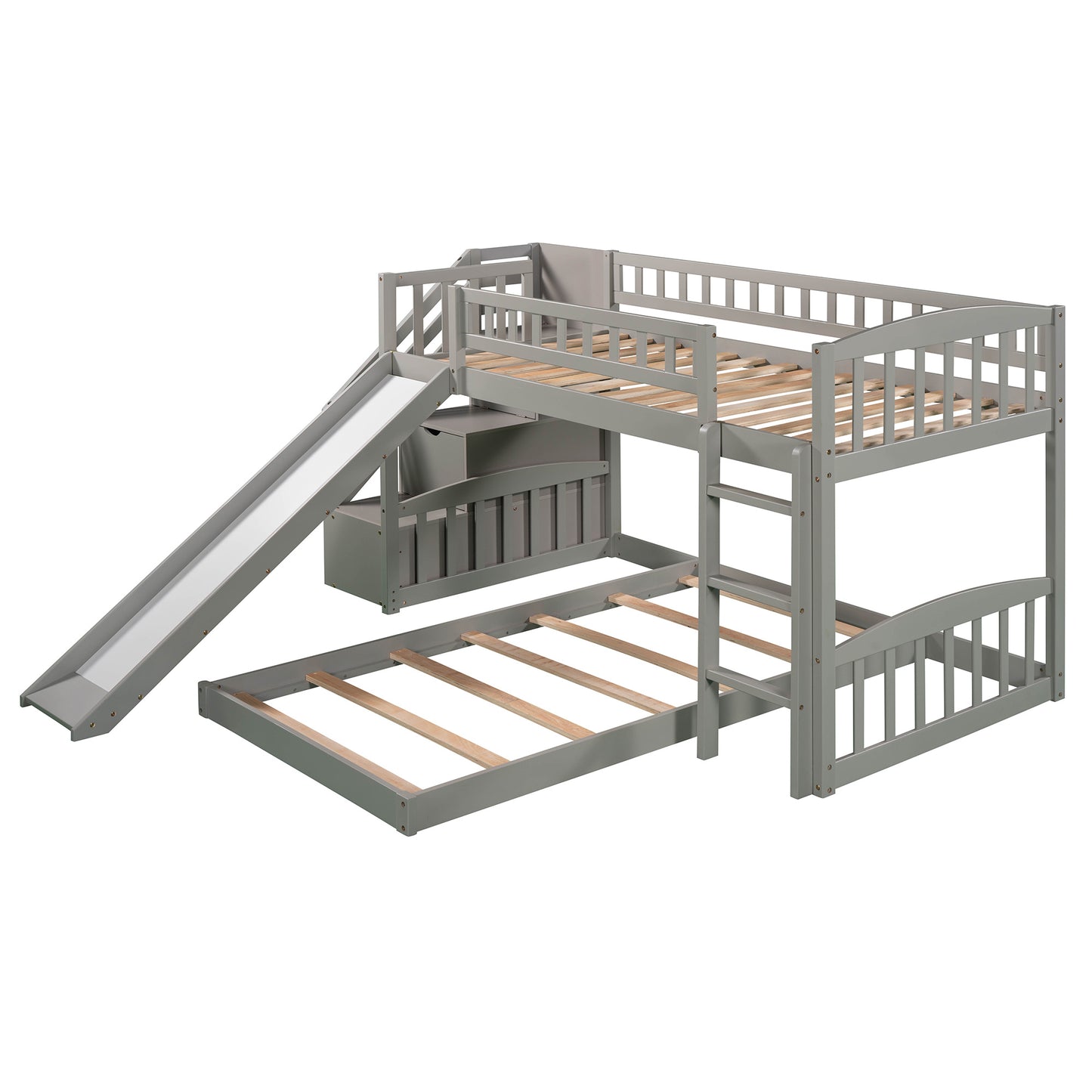 Stairway Twin over Twin Bunk Bed w/Two Drawers and Slide