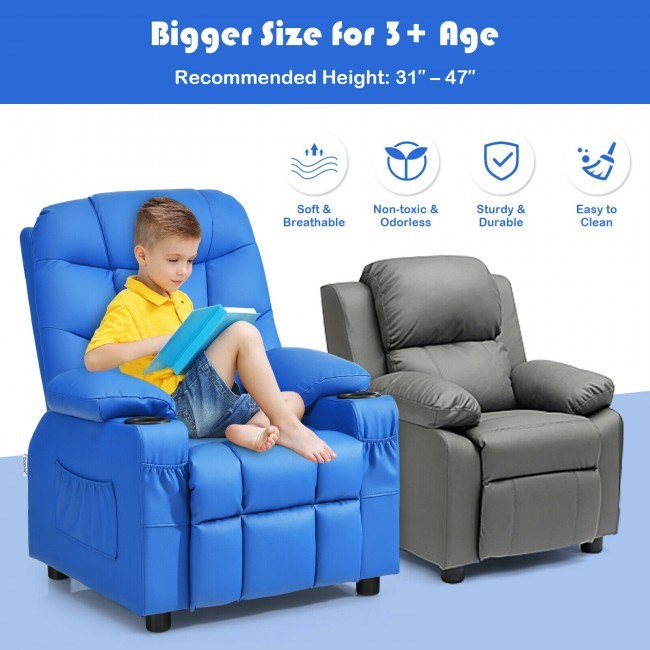 Kids Recliner w/ Cup Holders and Side Pockets