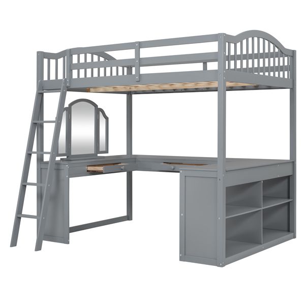 Full Wooden Loft Bed with U-shaped Desk