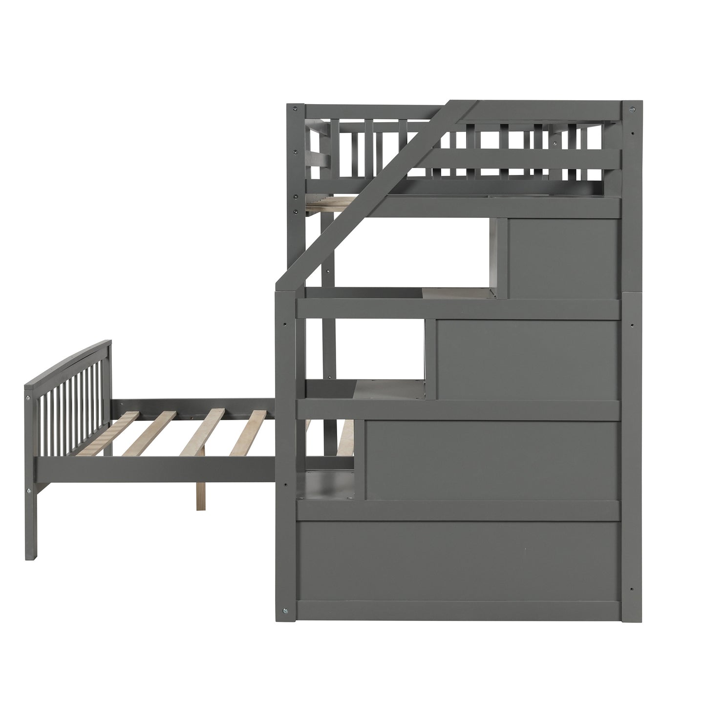 Twin over Full Loft Bed with Staircase (Gray)