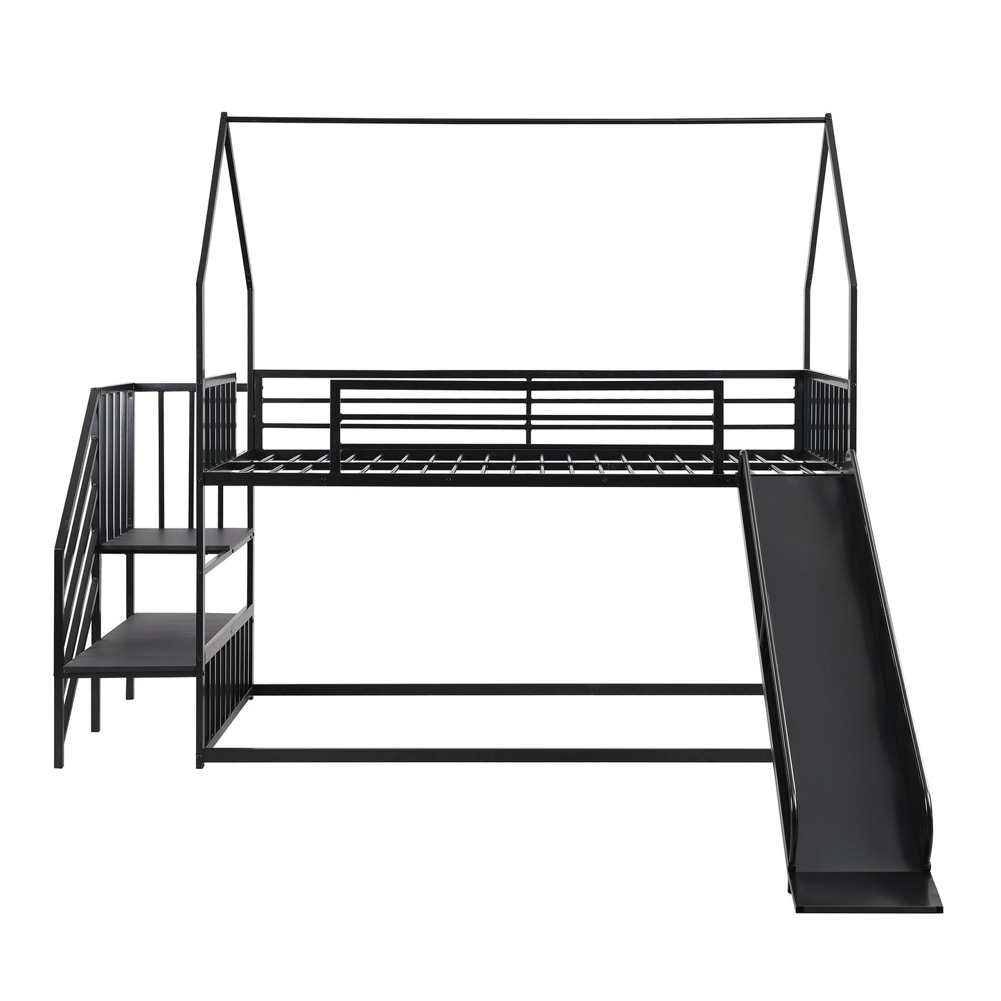 Twin over Twin Metal Bunk Bed w/Slide & Staircase