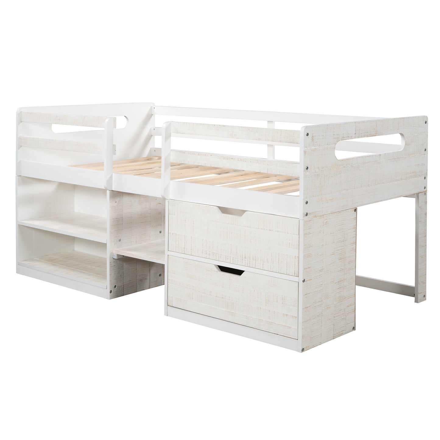 Twin size Loft Bed w/Two Shelves & Two drawers