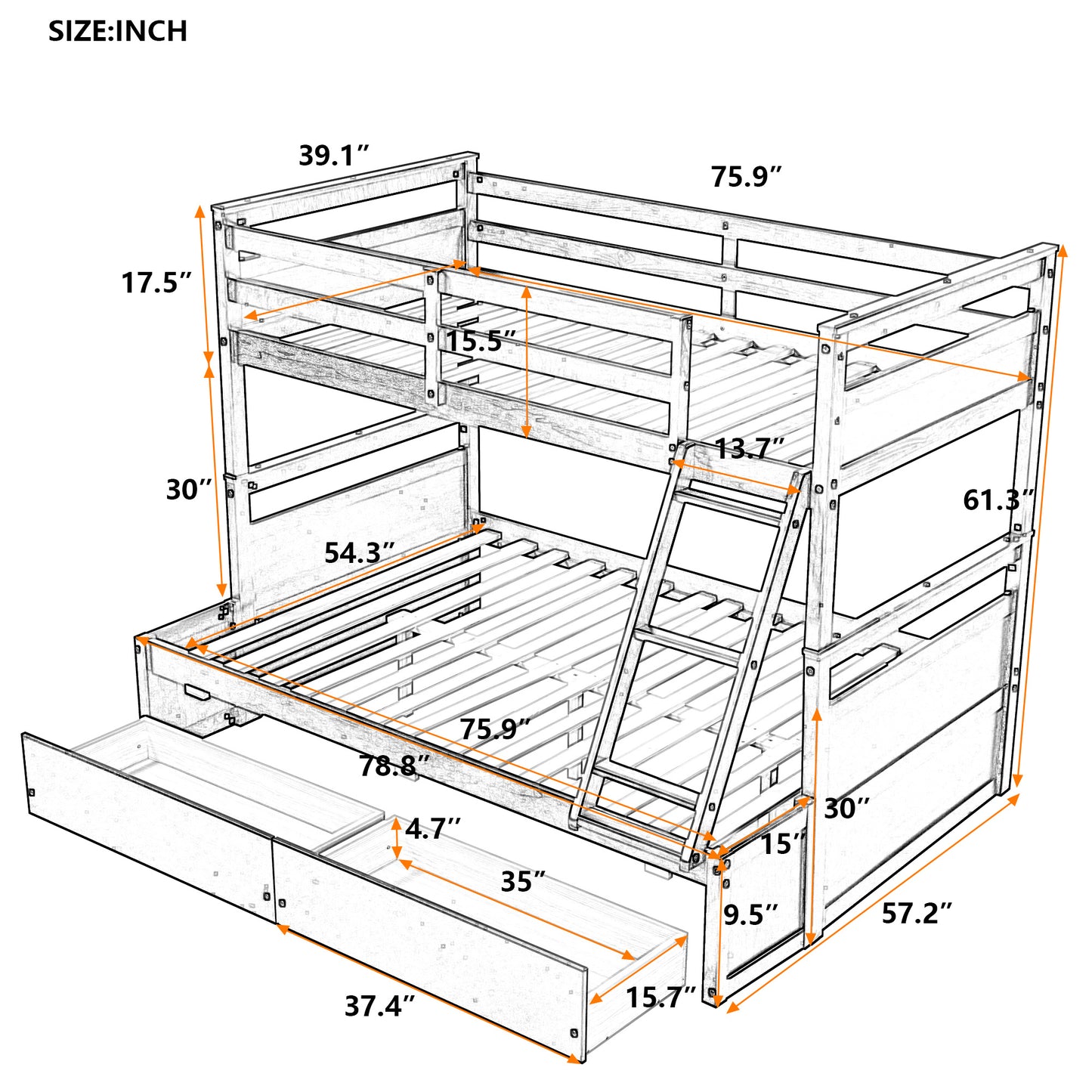 Twin over Full Bunk Bed w/Storage