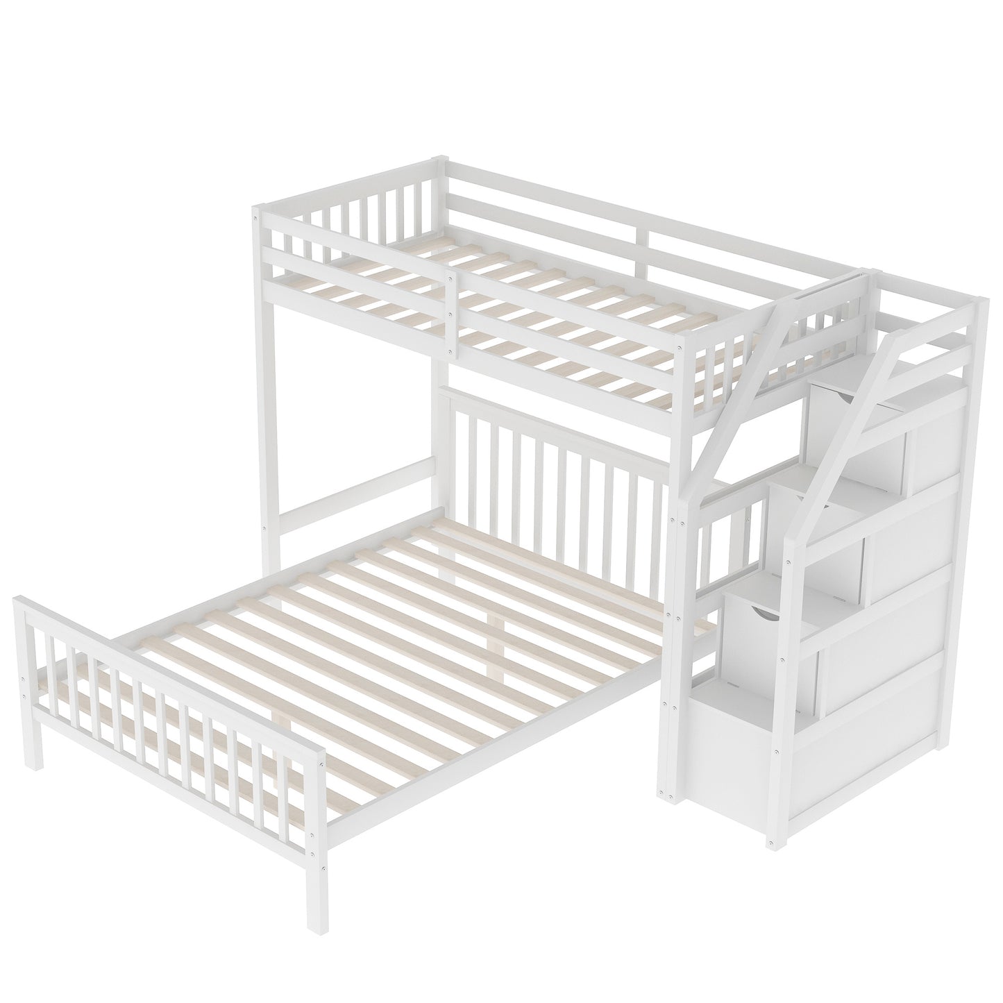 Twin over Full Loft Bed with Staircase (Gray)