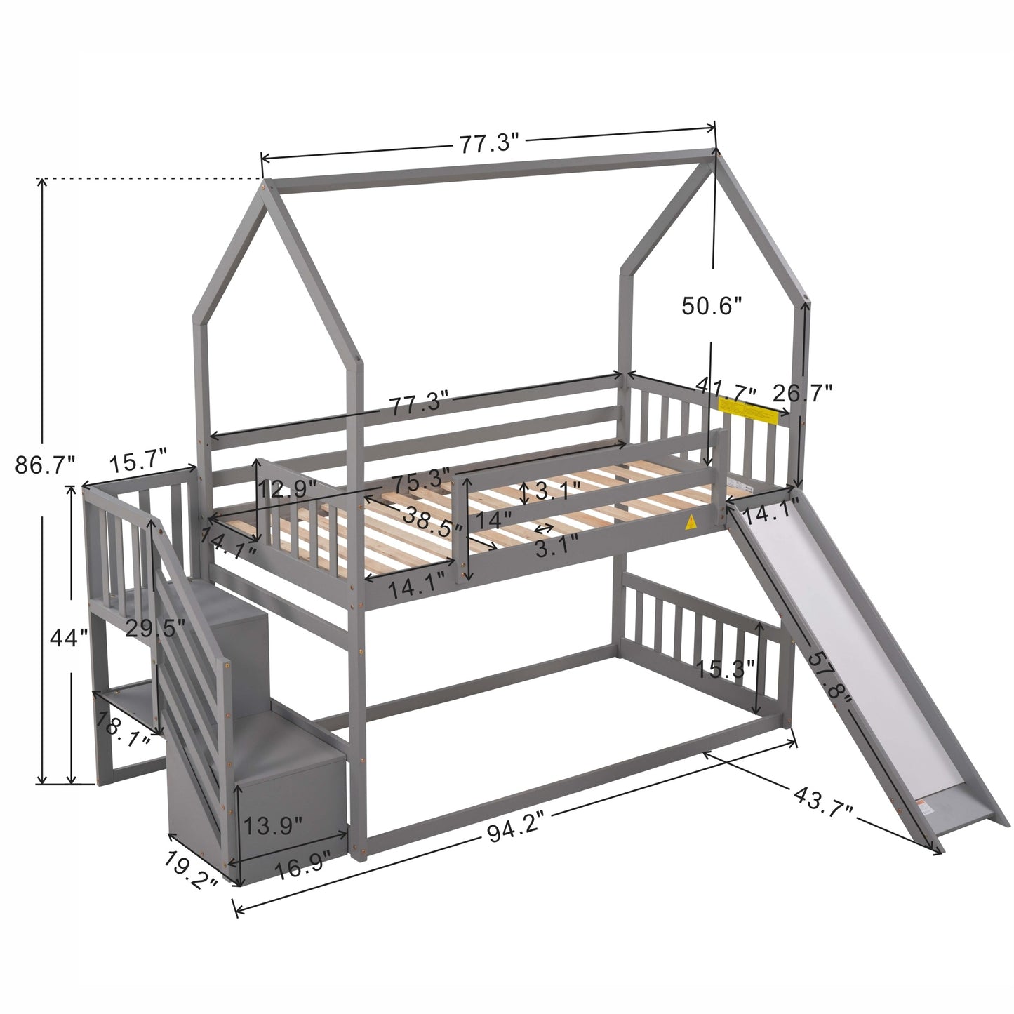 Twin over Twin Bunk Bed with Convertible Slide & Storage Staircase