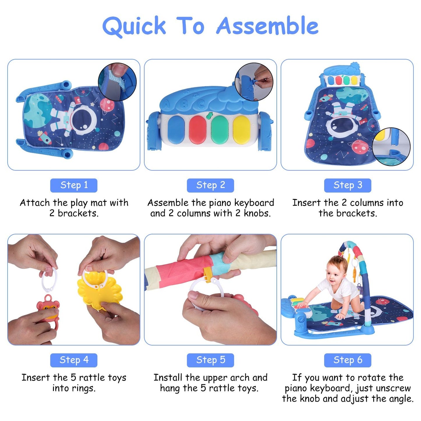 2 In 1 Baby Gym Musical Activity Tummy Time Mat