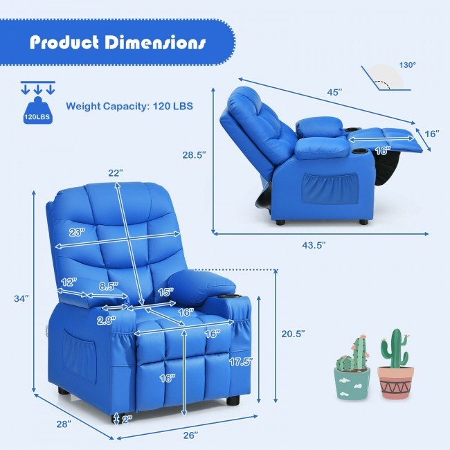 Kids Recliner w/ Cup Holders and Side Pockets