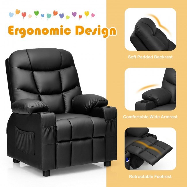 Kids Recliner w/ Cup Holders and Side Pockets