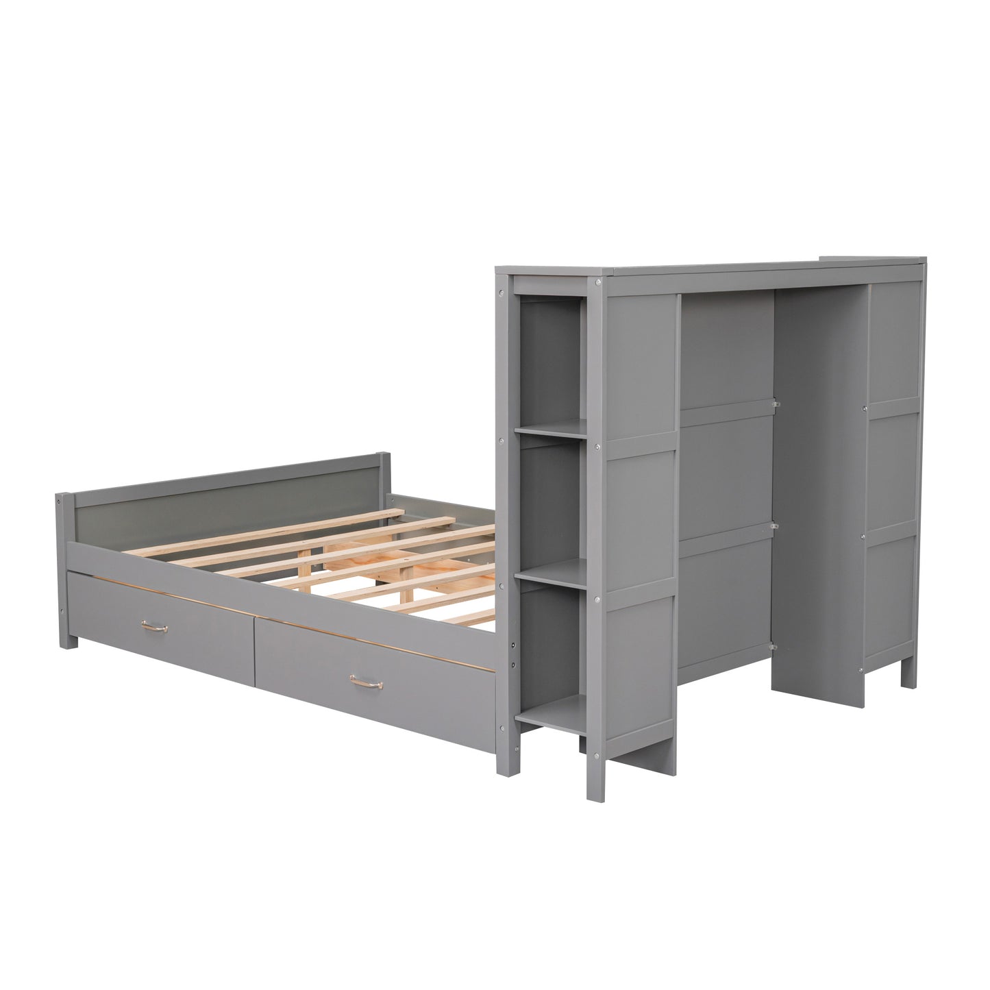 Full Size Platform Bed with Drawers and Storage Shelves