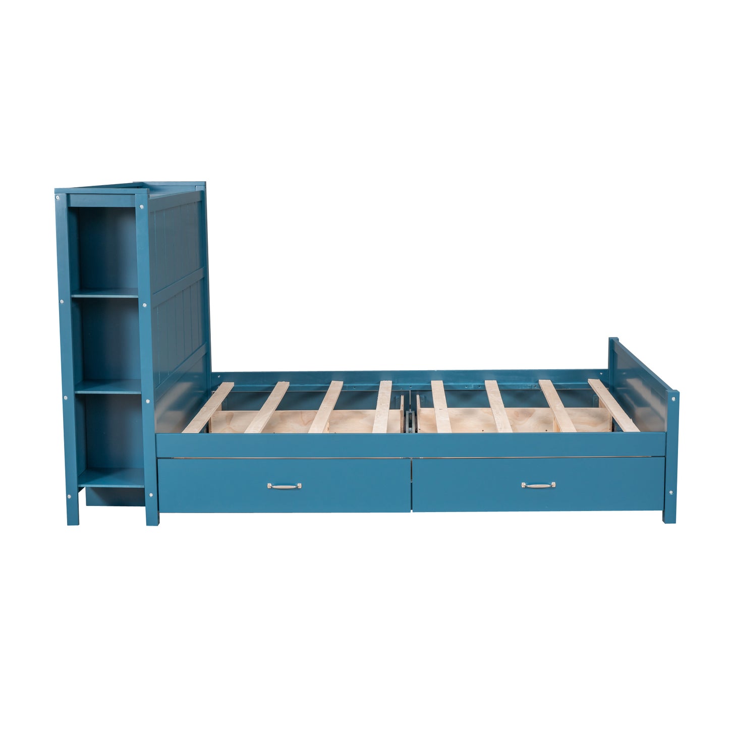 Full Size Platform Bed with Drawers and Storage Shelves