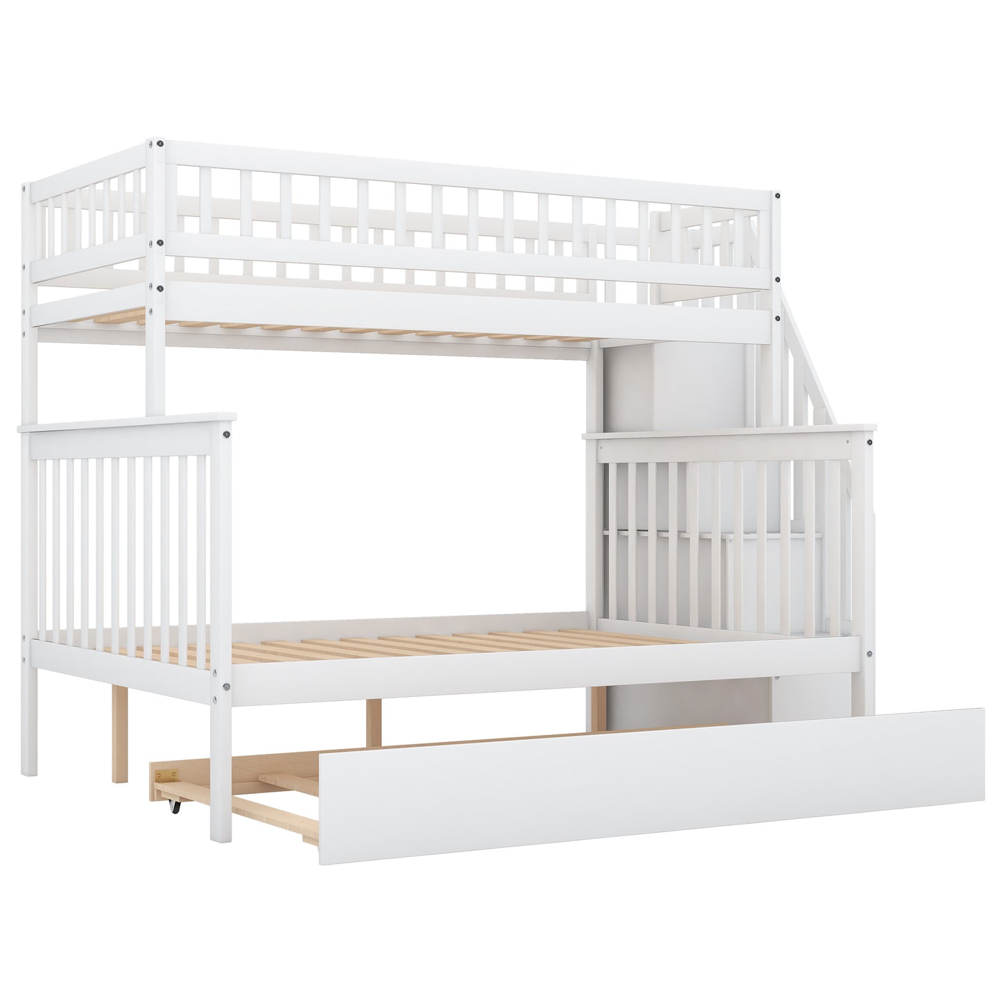 Twin over Full Bunk Bed w/Trundle & Staircase