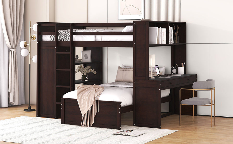 Full size Loft Bed w/ twin size Stand-alone bed( Shelves, Desk, and Wardrobe)